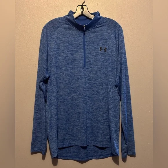 Men’s Under Armour Blue and White Heathered Half Zip Pullover - Picture 1 of 6